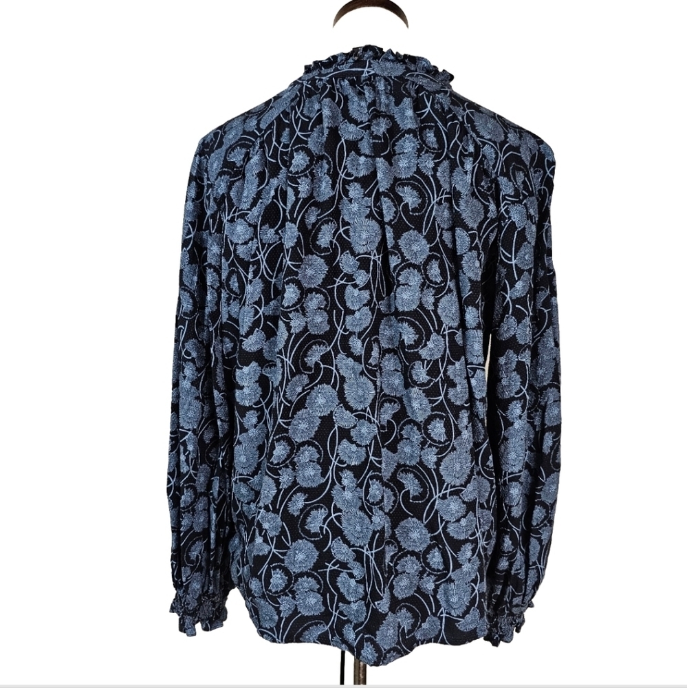 Maeve Navy Floral Ruffle-Neck Button Blouse - Picture 3 of 16